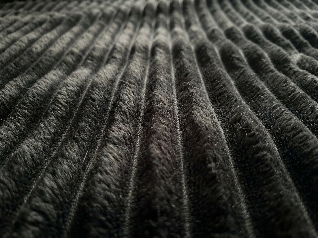Faux Fur Throw Blanket, Channel-Quilted Ribbed Plush Blanket for Sofa, Bed & Couch, Large Cozy Home Décor, Charcoal Black