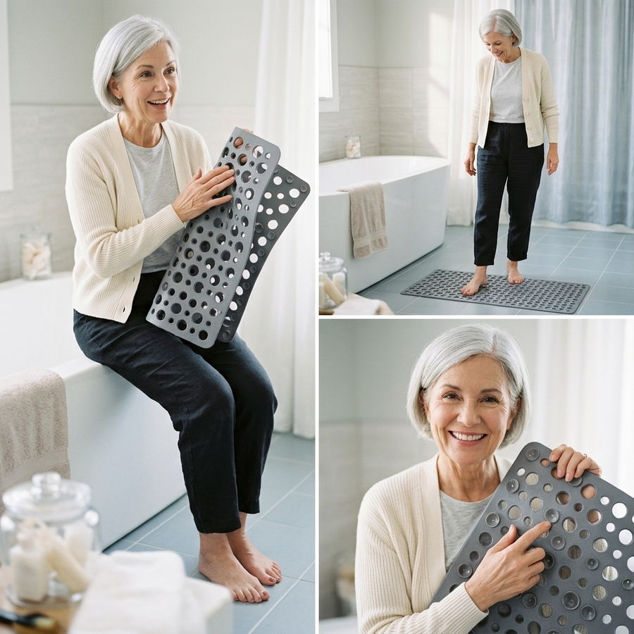 Bath & Shower Mat with Suction Cups – Grey