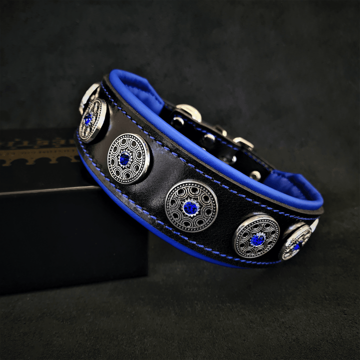 Bestia Bijou Leather Dog Collar – Black & Blue