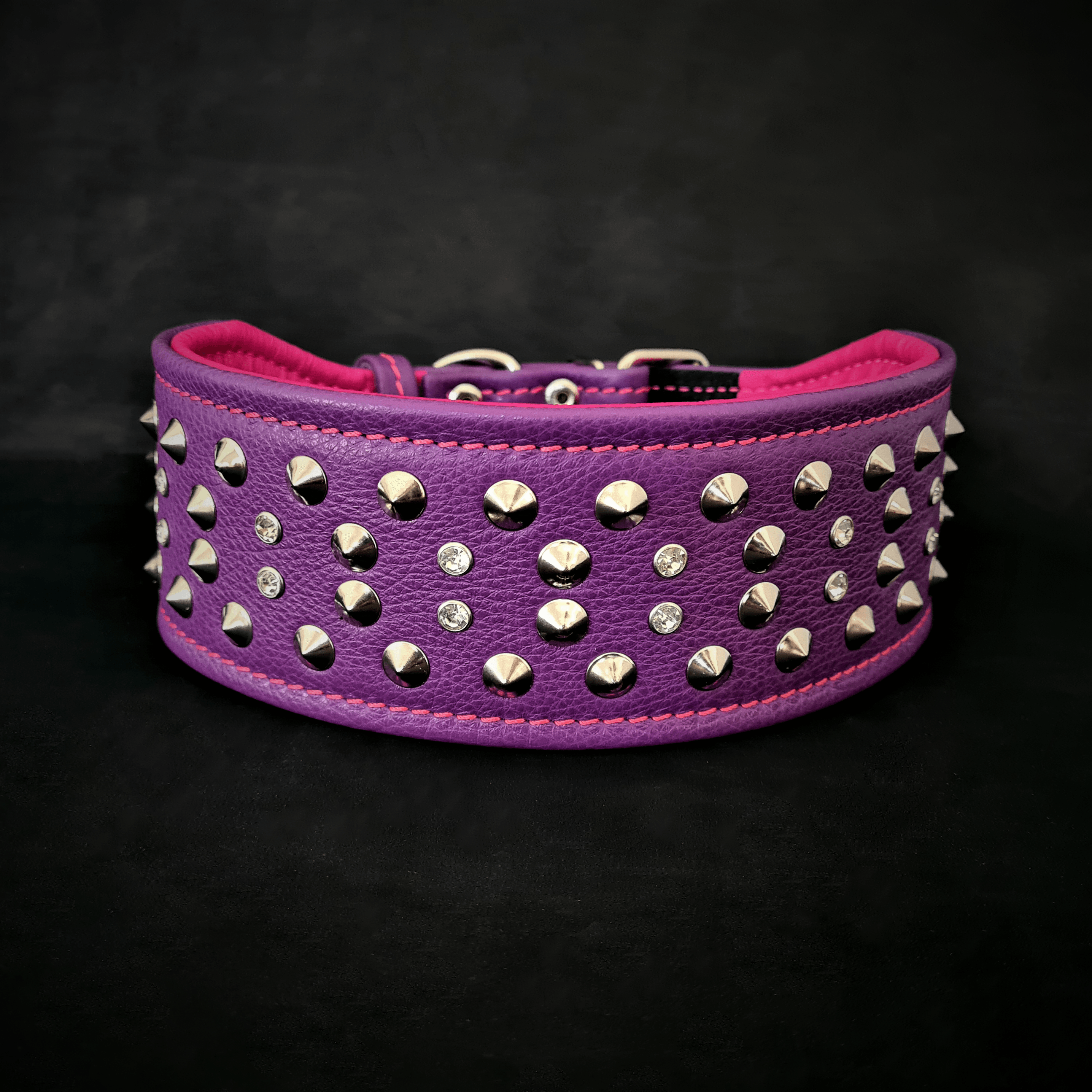 Bestia Crystal Wide Leather Dog Collar – 2.8 in – alternate view 4