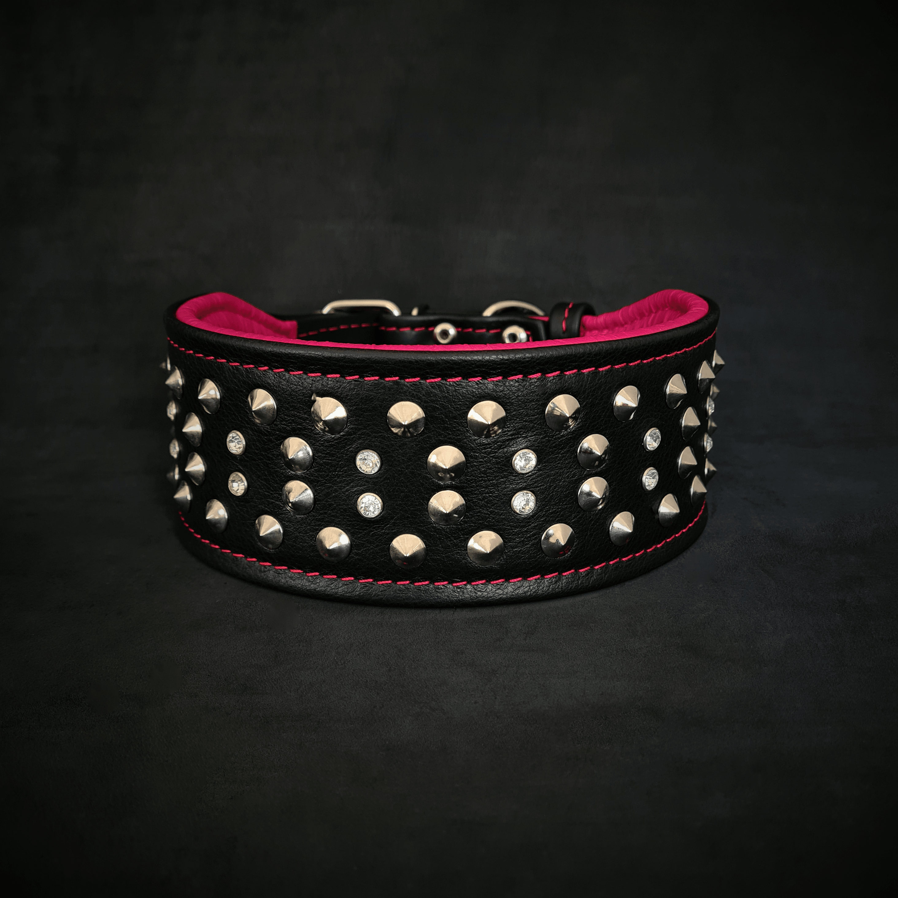 Bestia Crystal Wide Leather Dog Collar – 2.8 in