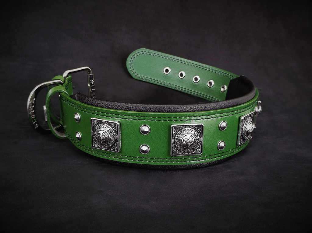 Bestia Eros Wide Leather Dog Collar – Green, 2.5 in – alternate view 4