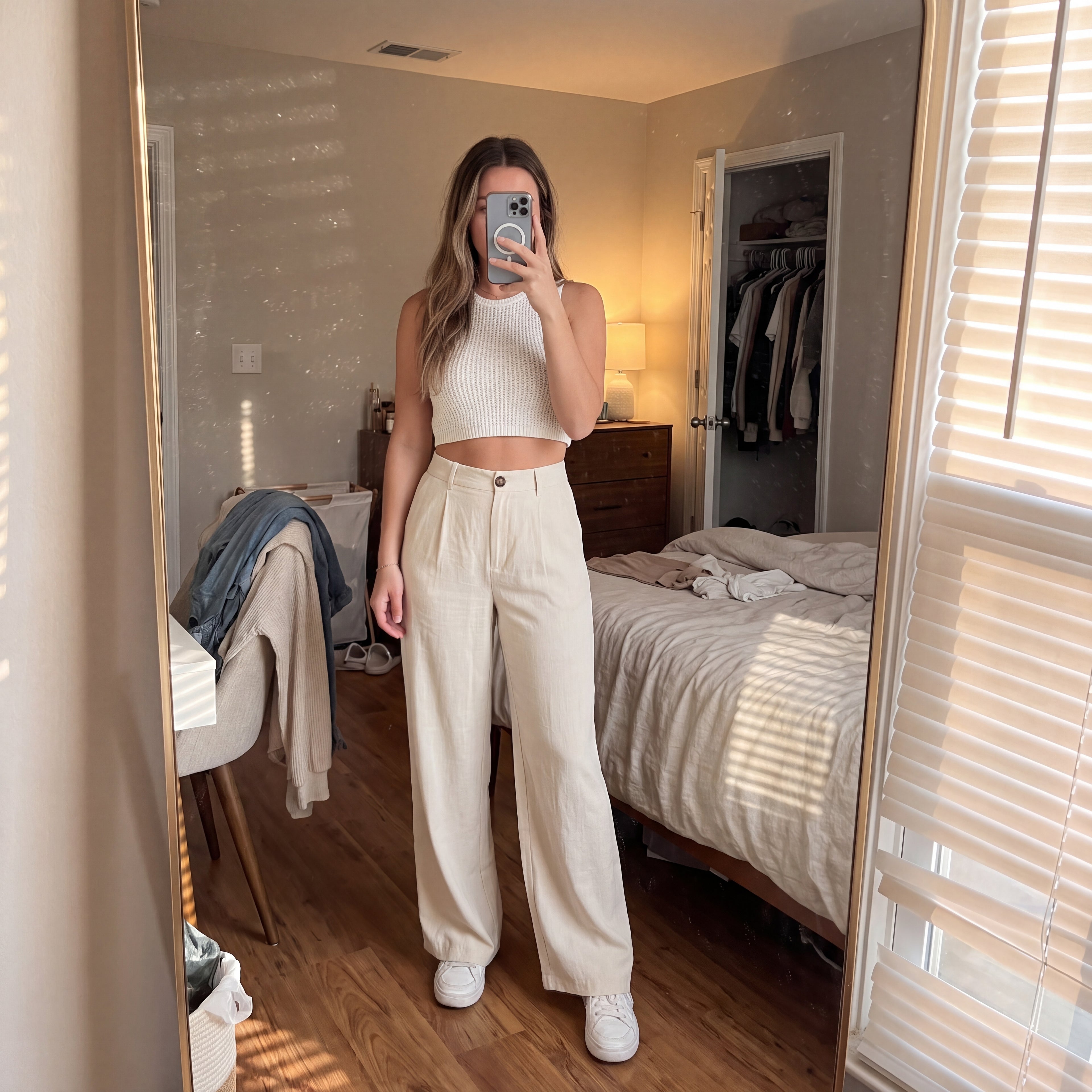 Women's High Waisted Wide Leg Linen Pants – Flowy Palazzo Trousers for Summer, Beach & Resort Wear, Cream