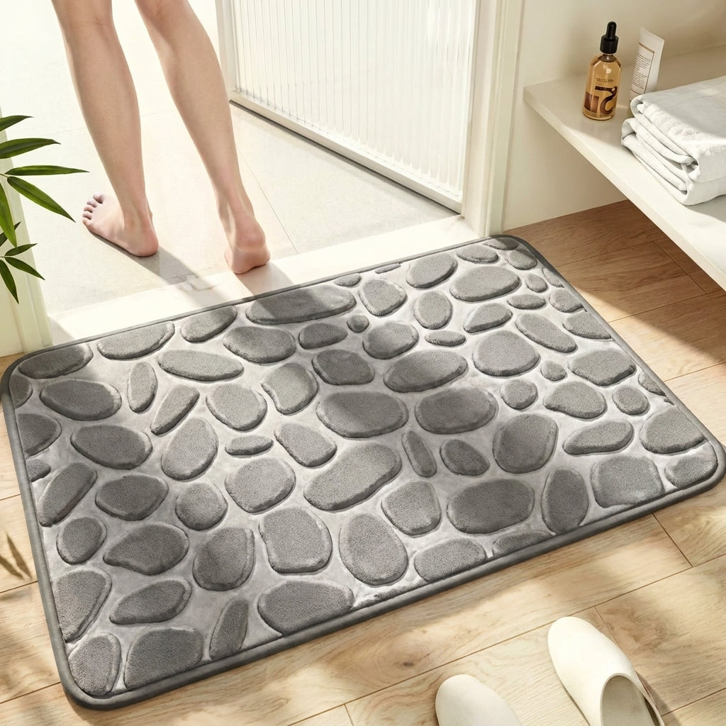Pebble Memory Foam Bath Mat - Non-Slip, Absorbent & Soft Bathroom Rug