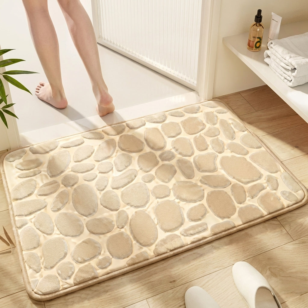 Pebble Memory Foam Bath Mat - Non-Slip, Absorbent & Soft Bathroom Rug