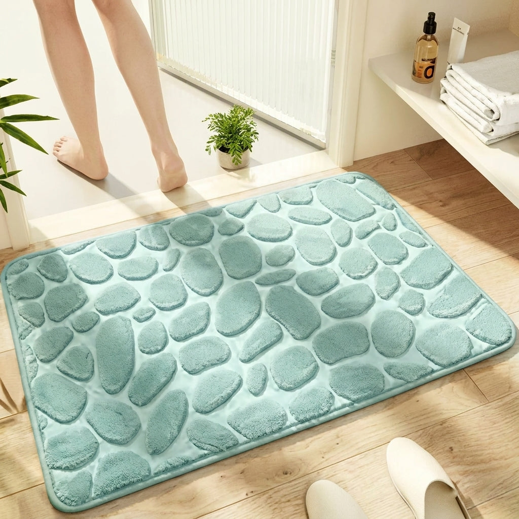 Pebble Memory Foam Bath Mat - Non-Slip, Absorbent & Soft Bathroom Rug