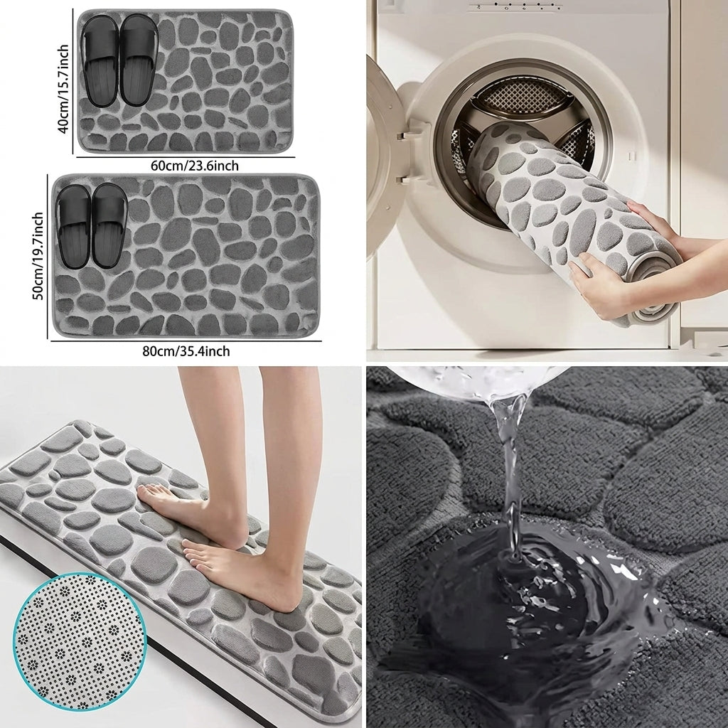 Pebble Memory Foam Bath Mat - Non-Slip, Absorbent & Soft Bathroom Rug