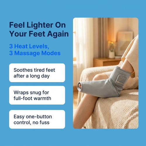 Heated Foot & Ankle Massager, Vibration Therapy & Hot Compress, Black, Adjustable Wearable Wrap