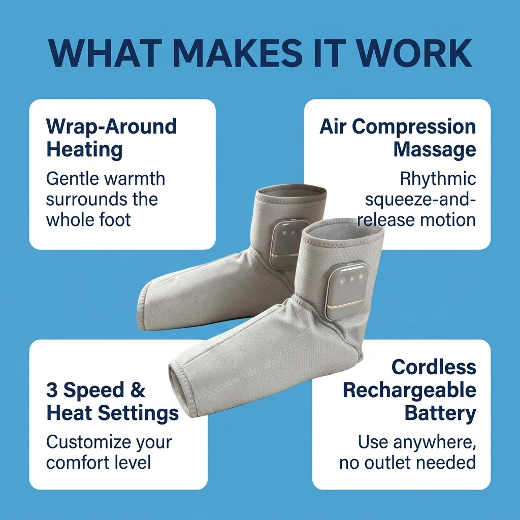 Heated Foot & Ankle Massager, Vibration Therapy & Hot Compress, Black, Adjustable Wearable Wrap
