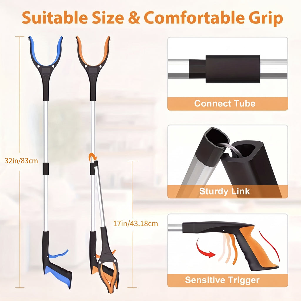 32" Foldable Reacher Grabber Tool - Heavy Duty Picker Upper with Silicone Grip