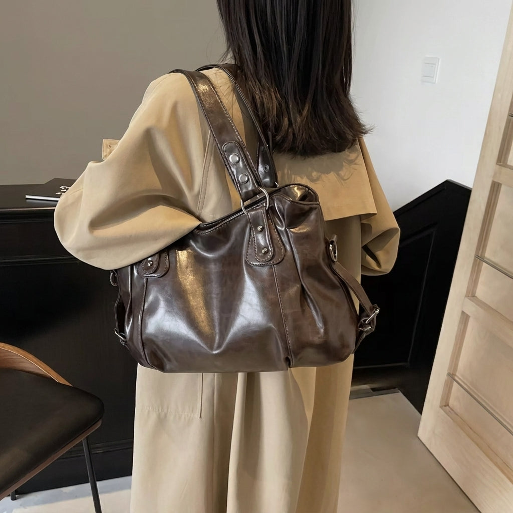 Large Capacity Vintage Slouchy Hobo Bag for Women - Versatile Crossbody Tote with Adjustable Strap