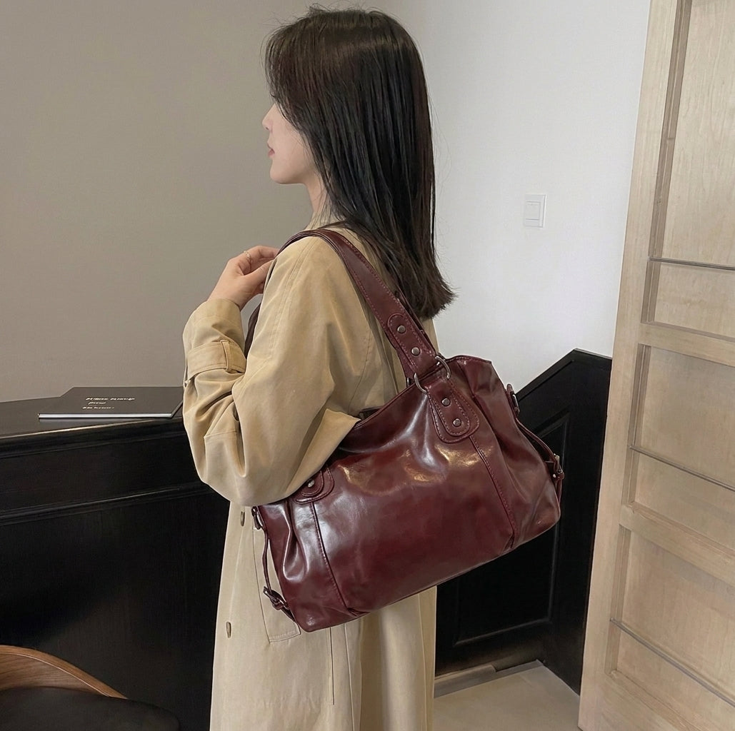 Large Capacity Vintage Slouchy Hobo Bag for Women - Versatile Crossbody Tote with Adjustable Strap