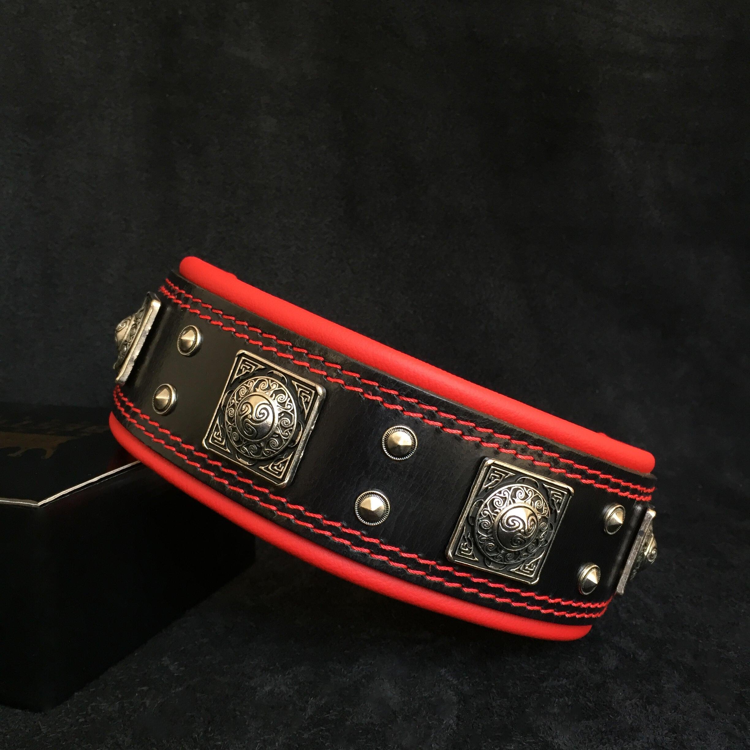 Bestia Eros Wide Leather Dog Collar – Black & Red, 2.5 in – alternate view 9